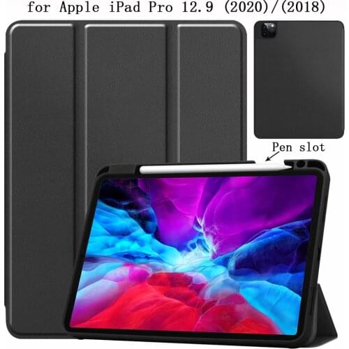TPU Pencil Slot Tablet Case for iPad Pro 12 9 4th 3rd 12.9 2020 A2069 2018 A1895 Case PU Leather Stand Cover Smart Sleep Shell