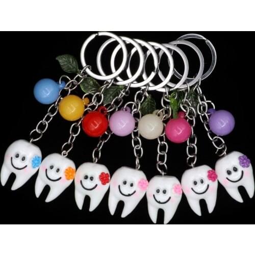 Key Decoration Chain Tooth Shape Cartoon Tooth Decoration Key Pendant Resin Tooth Model Key For Dental Clinic Exquisite Gifts