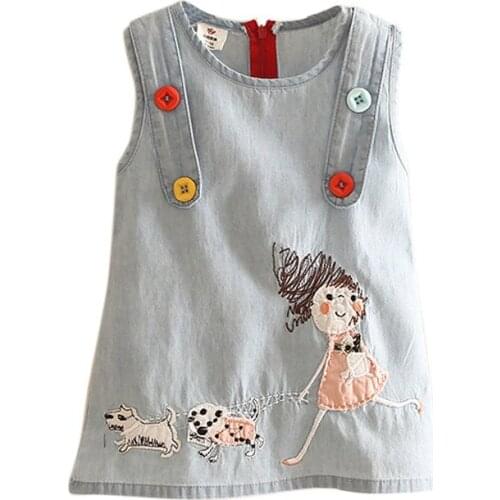 Kids Clothes Girls Denim Dresses Little Girl Clothing Sleeveless Baby Summer Vest Romper For Spring Cute Cartoon Dress