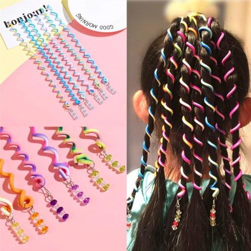 6PCS DIY Multicolor Curls Hair Accessories For Girl Fashion Long Headband Kids Ponytail Holder Elastic Hair Rope Spiral Haarband