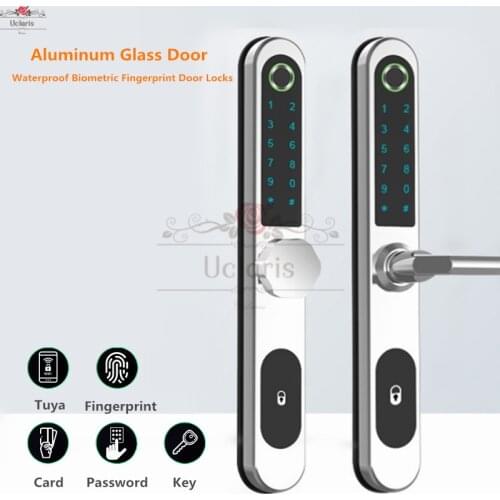 Bluetooth Tuya Aluminum Glass Biometric Fingerprint Door Lock Keyless Entry Safely Electronic Smart Waterproof Doorlock English