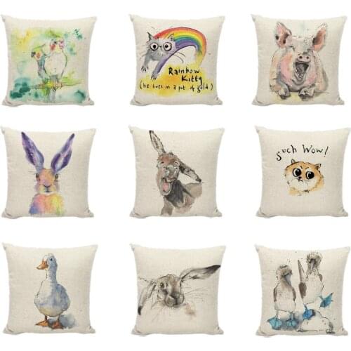 Hot Sale Donkey Pig Cushion Cover Oil Printed Linen Home Decorative Duck Rabbit Pillowcases Childlike Color Rabbit Pillow Covers