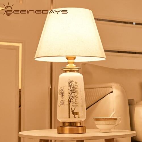 Dear Pattan Ceramic Table Lamps for Bedroom Bedside Lamp Simple Modern Master Bedroom Decorative Led Table Lamp