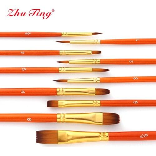 10Pcs/bag Watercolor Gouache Paint Brushes Different Shape Round Pointed Tip Nylon Hair Painting Brush Set Art Supplies