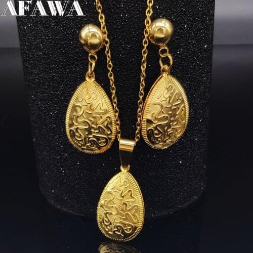 Water Drop Sainless Steel Jewellery Set Women Gold Color Necklace Earrings Set jewelry de acero inoxidable para mujer S1378S01