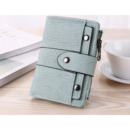 Women Short Wallet Matte Leather Small Zipper Purse Three-Fold Soft Wallets Fashion Rivets Simple Card Holder Mini Money Bag