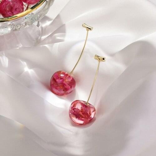 BLIJERY 2020 New Korean Trendy Acrylic Fruit Drop Earrings for Women Sweety Cherry Long Earrings Simple Fashion Summer Jewelry