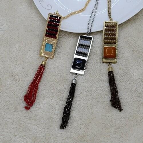 3 Colors Hot Selling Chain Glass Beads Vintage Fashion Statement Necklaces Long Chain Jewelry Female Bijoux Accessories N15568