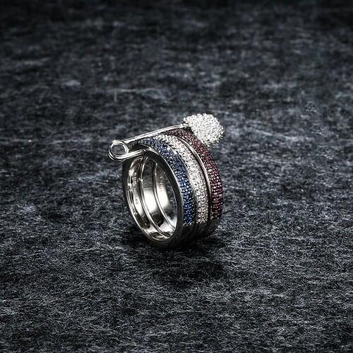 LIDU High Quality 925 Silver Diamond Set Color Pin Ring Personalized Elegant Monaco Jewelry As A Gift For Friends