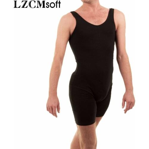 LZCMsoft Men Basic Black Gymnastics Biketard Unitard Adult Spandex Nylon Tank Short Unitards Ballet Dancewear Costumes Catsuits