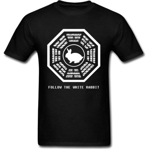 Follow The White Rabbit Men Black White T-shirts Short Sleeve Cotton Plus Size Male Casual Cartoon Tee Shirts the Eight Diagrams