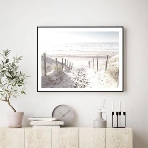 North Sea Dunes Sea Landscape Path Wall Art Canvas Painting Poster and Print Pictures for Living Room Home Interior Decoration
