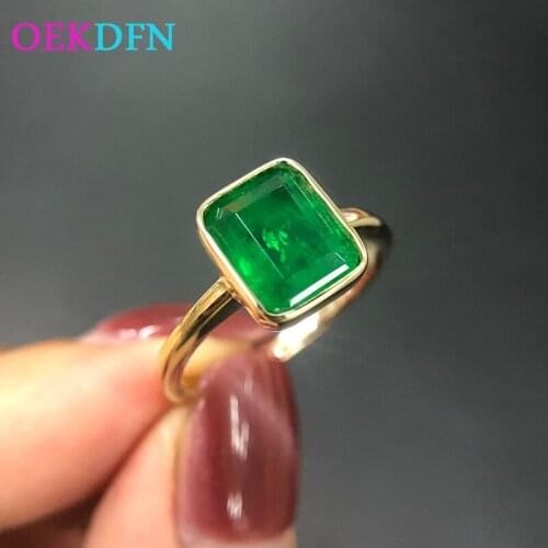 OEKDFN Vintage 100% 925 Sterling Silver Rings For Women Emerald Gemstone Wedding Engagement Bands Cocktail Ring Fine Jewelry