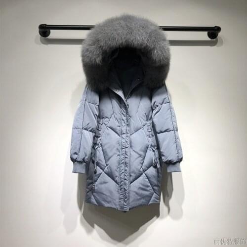 Long Thick Down Jacket Coat Women Winter Natural Fox Big Fur Collar Pocket Band New Loose Duck Down Parka Woman Plus Size 2019