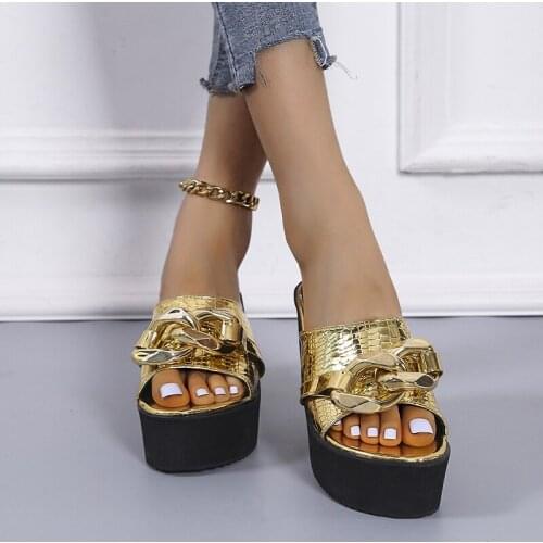 Spring Autumn Bling Womens Slippers Wedges Solid Thick Flat Platform Flowers Decoration Leisure Outside Fashion Female Sandals