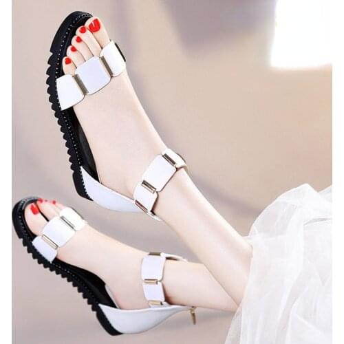 Sandals Womens Summer Flat Bottom New Korean Version of All-match Womens Simple Open-toed Flat-heeled Large Size Womens Shoes