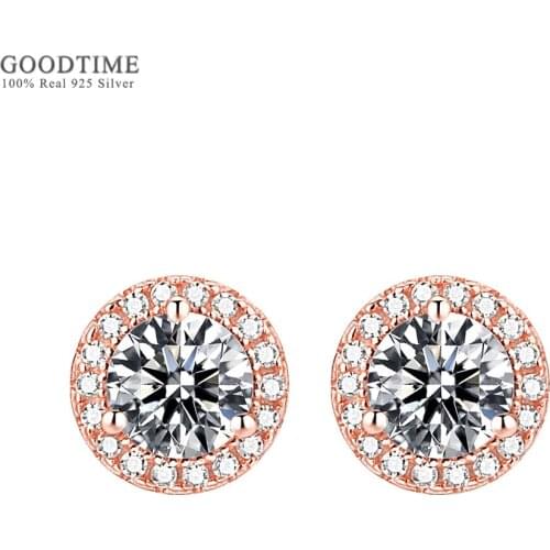 Luxury Women Rhinestone Earring Pure 100% 925 Sterling Silver Round Zircon Ear Jewelry Accessories Gift For Bride Wedding Party