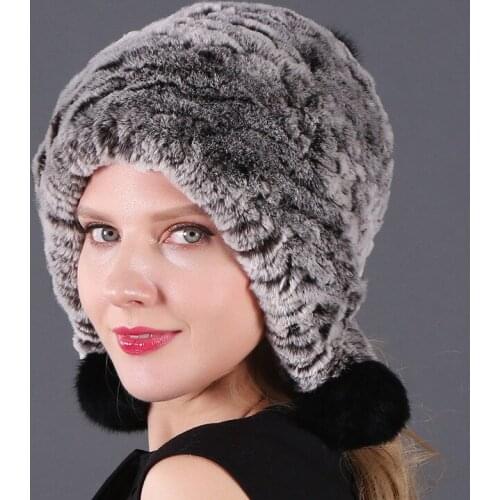 Three-ball Ear-protecting Beanies Hat Rex Rabbit Fur Women Cap Autumn Winter New Thicken Warm Pompom Lady Skullies Hats H7029