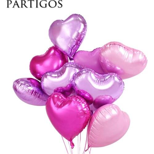 9pcs/lot 18 inch Pure Heart Foil Balloons Helium Pearl Pink Purple Wedding Events Birthday Party Decor Valentines Day Gift Ball
