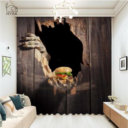 Black Skull Skeleton Printed Curtain For Children Rope Living Room Blackout Curtains Modern Europe Yellow Curtains Micro Shading