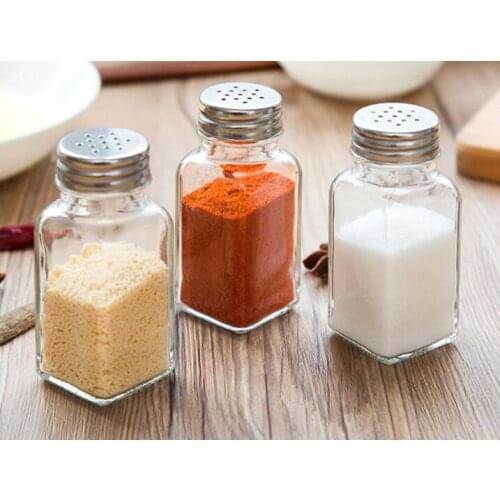 Glass Sugar Salt Pepper Shaker w/ Stainless Steel Cap Severing Tools Cruet Condiment Jar Herb Spice Storage