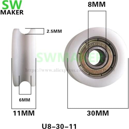 U type bearing, groove wheel, 608 pack rubber bag, plastic bearing suspension wheel, 8*30*11 steel wire rope wheel