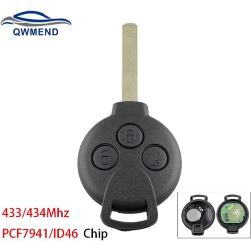BHKEY 3 Buttons Car Remote Key Keyless Entry for Mercedes Benz MB Smart 451 2007-2013 Smart Car Key PCF7941 Chip
