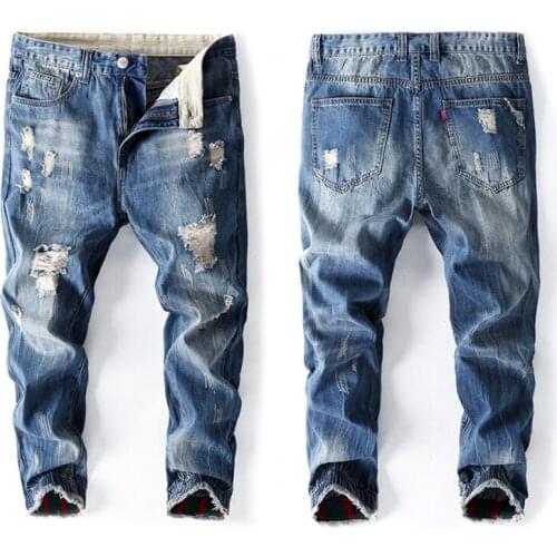 Spring and autumn new size nine-point Harlan pants mens wear trendy brand broken holes in Europe and the United States