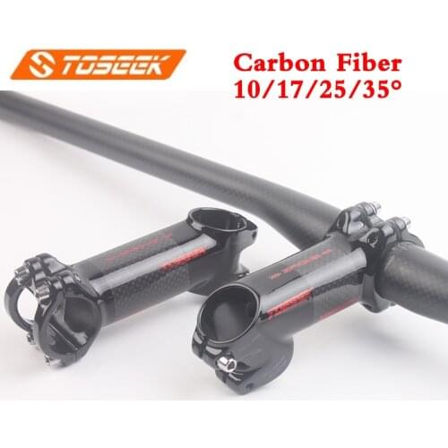 Toseek MTB Stem Carbon Fiber Bicycle Stem 31.8mm*70/80/90/100mm Bike Stem 10/17/25/35 Degree Bike Handlebar Stems Cycling Part