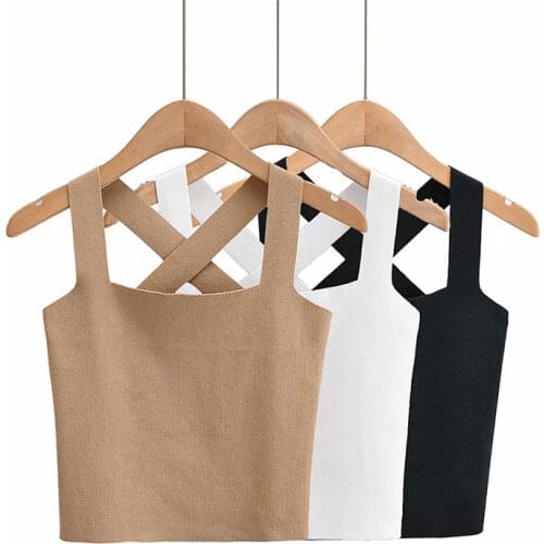 Nlzgmsj Za Women 2021 Knitted Crop T-shirt Top Femme 2020 New Summer Solid Sleeveless Green Casual Basic Camis Top 202106