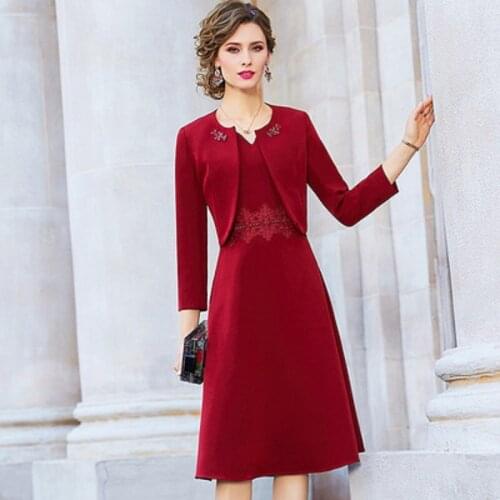 2021 solid dress womens autumn winter Office lady high waist mid length V-neck sleeveless vest A-line skirt two-piece set plus