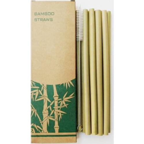 100set/lot 6pcs/set and 10pcs/set Bamboo Drinking Straws Reusable Eco-Friendly Party Kitchen with Clean Brush