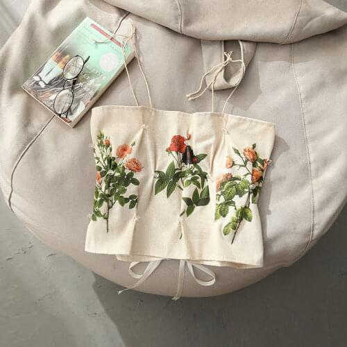 2021 flower printing chinese traditional short vest women girls top fancy cotton linen flower sleeveless vintage style clothes