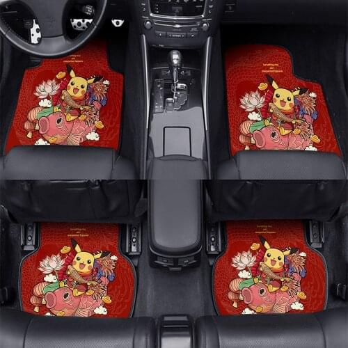 4pc Pokemon Pikachu car mats floor car universal mats cartoon short fluff foot mats pvc anti-skid mats car interior supplies car