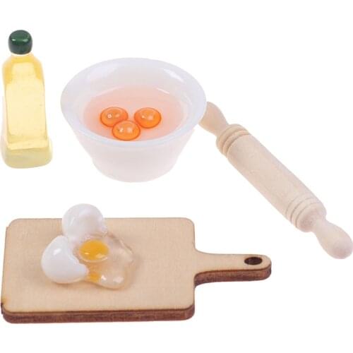 5Pcs/Set 1:12 Dollhouse Miniature Rolling Pin Egg Bowl Olive Oil Set Kitchen Accessories