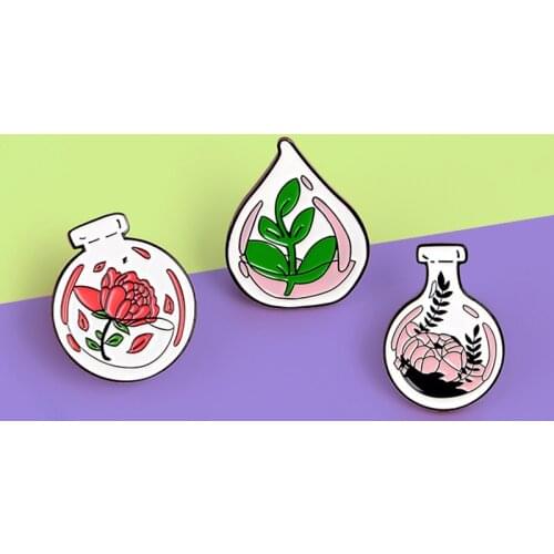 Cute Botany Plants flowers Potted Enamel Brooch Plants in bottle Pins Custom Badge Lapel Denim Jackets Lapel Pins For Friends
