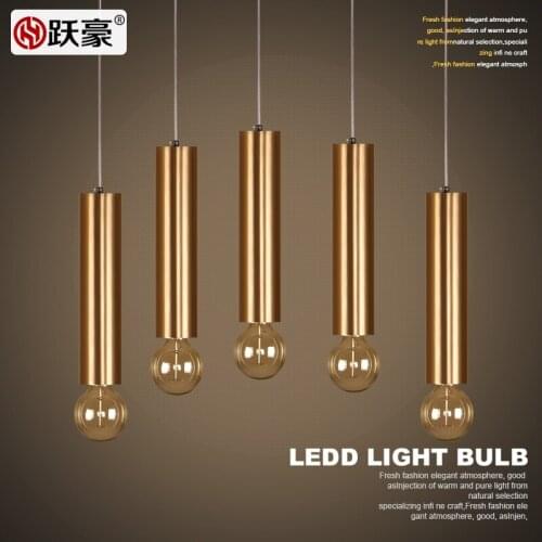 Nordic style designer led iron gold stick pendant light for dining room with golden single head hanging light