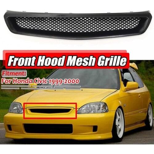 EK T-R Style Front Bumper Hood Mesh Grill Racing Grille for Honda Civic EK CX DX EX HX LX Type R 1999-2000 Glossy Black