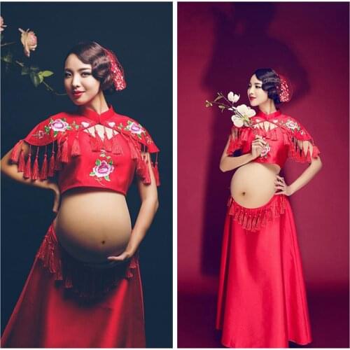 HIINST Women Pregnants Photography Maternity Short Sleeves Print Floral Tops Long Dress China red dress