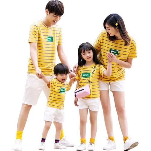 Parent-child OutfitParent-child Matching Summer Wear The Whole Family of Four Short Sleeve Seaside Outing Stripes-Shorts Cotton
