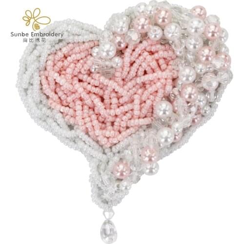 Exquisite Handmade Pearl Beaded Love Heart Motifs Patches Sew on Shoes Applique Clothing Decorated