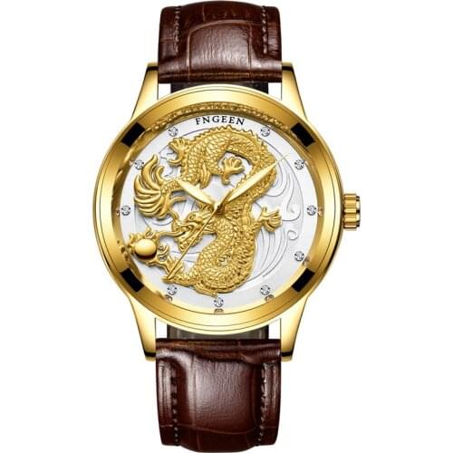 Creative Dragon Luxury Fashion Leather Watch Men Quartz-watch Casual Male Sport Business Wristwatch Male Clock Relogio Masculino