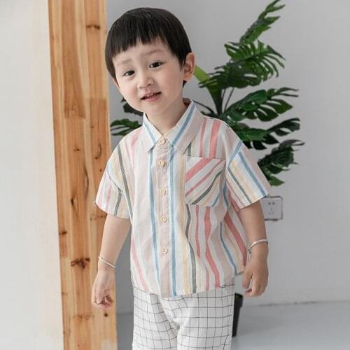 Summer Short Sleeves Baby Boys Shirt Casual Cotton Turn-down Collar Shirts for Kids Blouses Clothes Striped Shirt Kids Boys Tees
