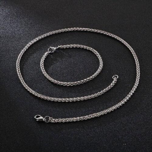Fashion Stainless Steel Necklace Bracelet Set Simple Style Silver color Suit Men Jewelry Accessories Cheap