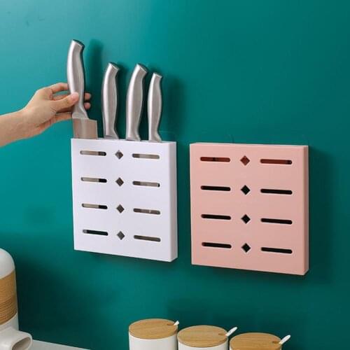 Wall-Mounted Self Adhesive Drain Kitchen Knife Storage Container Cutlery Organizer Kitchen Knives Holder Utensils Organizer
