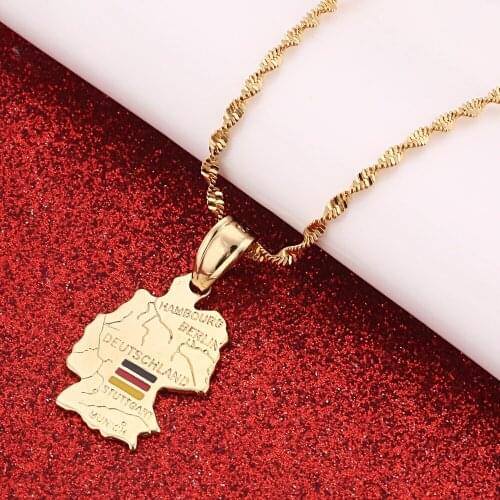 German Deutschland Map Flag Necklace Germany Chain Women Gold Color Jewelry