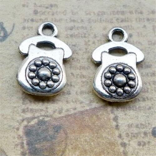 BULK 30 Zinc Alloy Antique Silver Plated 3D Telephone Charms Secretary Themed Metal Pendant for DIY Bracelet 14.6*10mm 1g