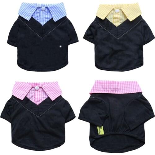 Small and Medium-sized Dog Clothes Fake 2-piece Set of Warm Cute Printing Plaid Pointed Collar Shirt T-shirt Pet Clothing