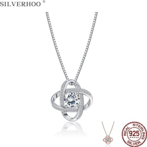 SILVERHOO 925 Sterling Silver Chokers Necklaces For Women Shining Large CZ Geometric Ball Surround Pendant Necklace Jewelry Gift