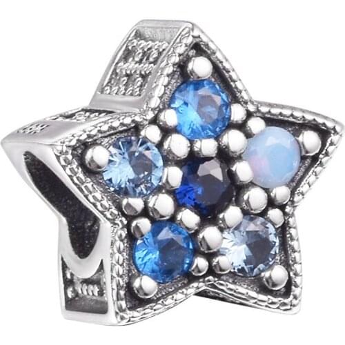 Authentic 925 Sterling Silver Bright Star Charm Multi-Colored Crystals Beads Fit Original Bracelet DIY Jewelry Making kralen